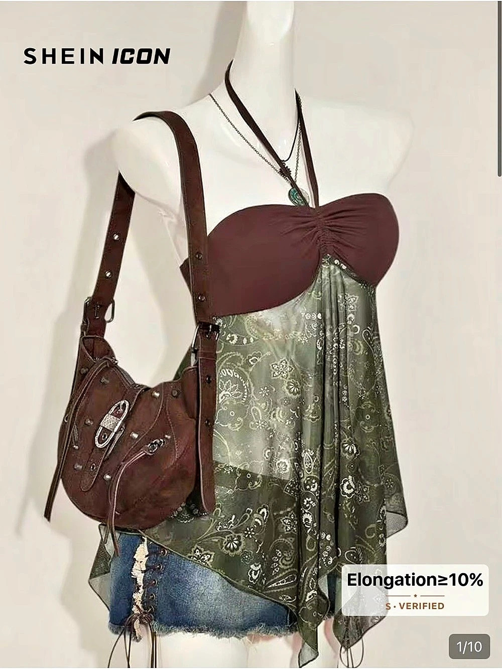 SHEIN Paisley Asymmetrical Skirt in Green & Brown